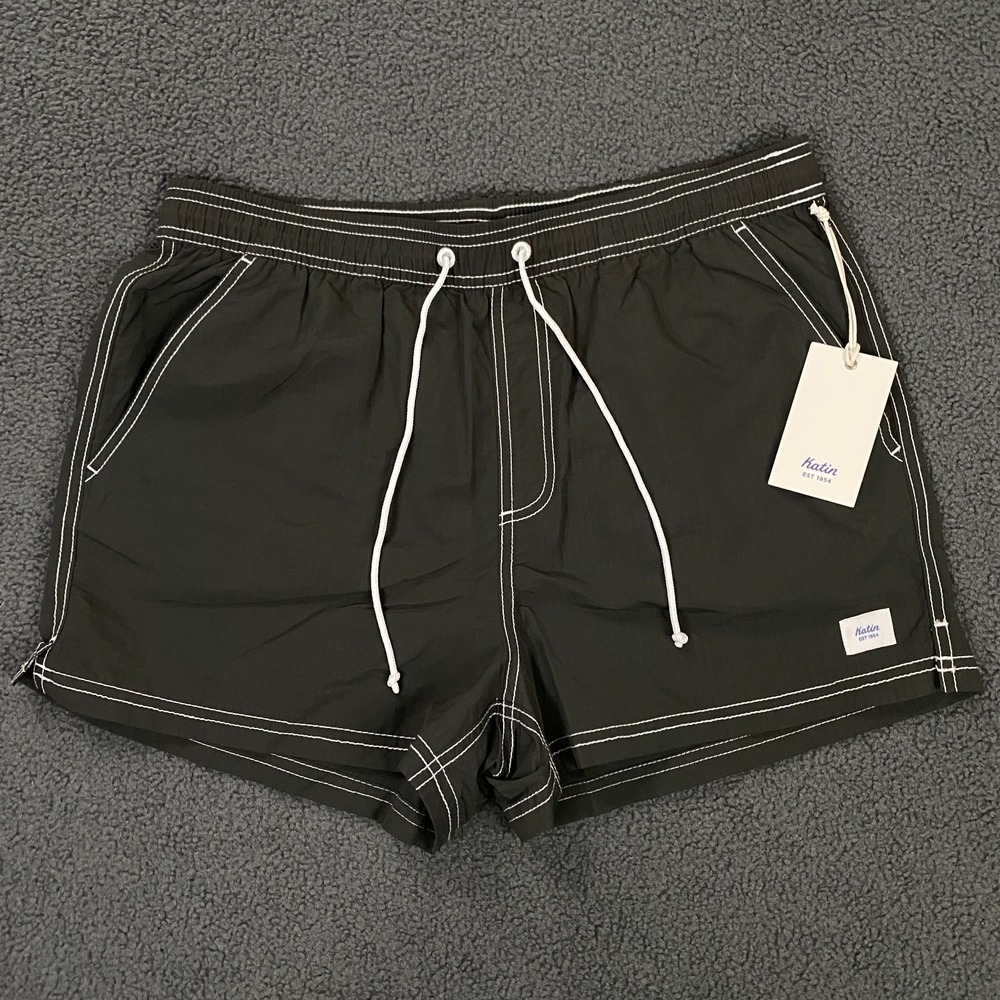 Katin Trunks Mens Medium Black Nylon 2.5" No Liner Swim Board Shorts NWT